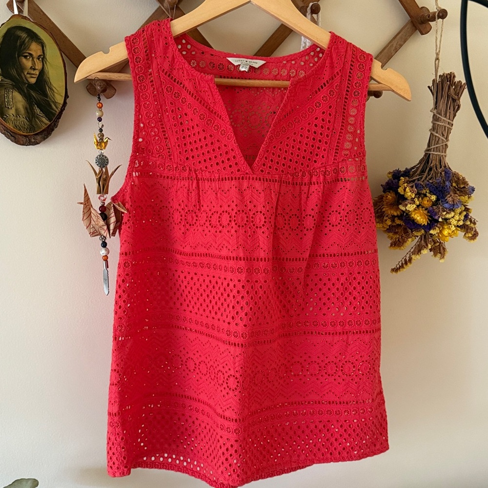 Lucky Brand Coral Eyelet Top